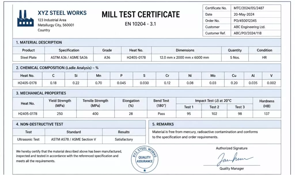 Steel Testing Is Code How to Read a Stainless Steel Mill Test Certificate – Custom Stainless ...