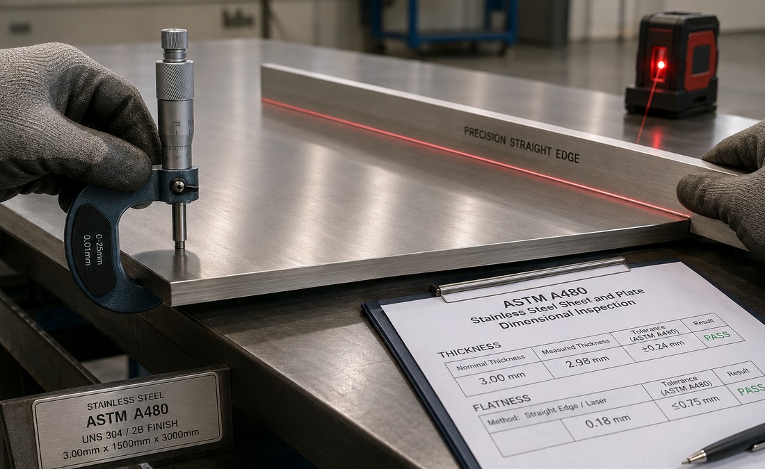 ASTM A480 thickness and flatness inspection