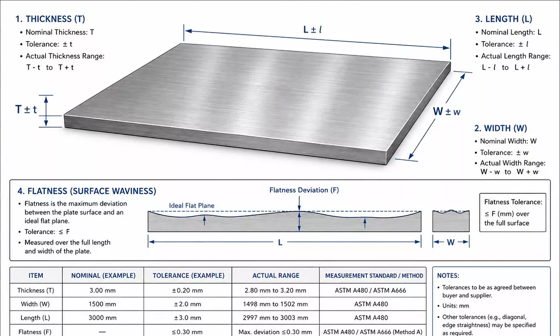 ASTM A480 dimensional tolerance parameters