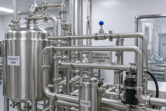 ASTM A270 sanitary stainless steel tubing in hygienic processing system