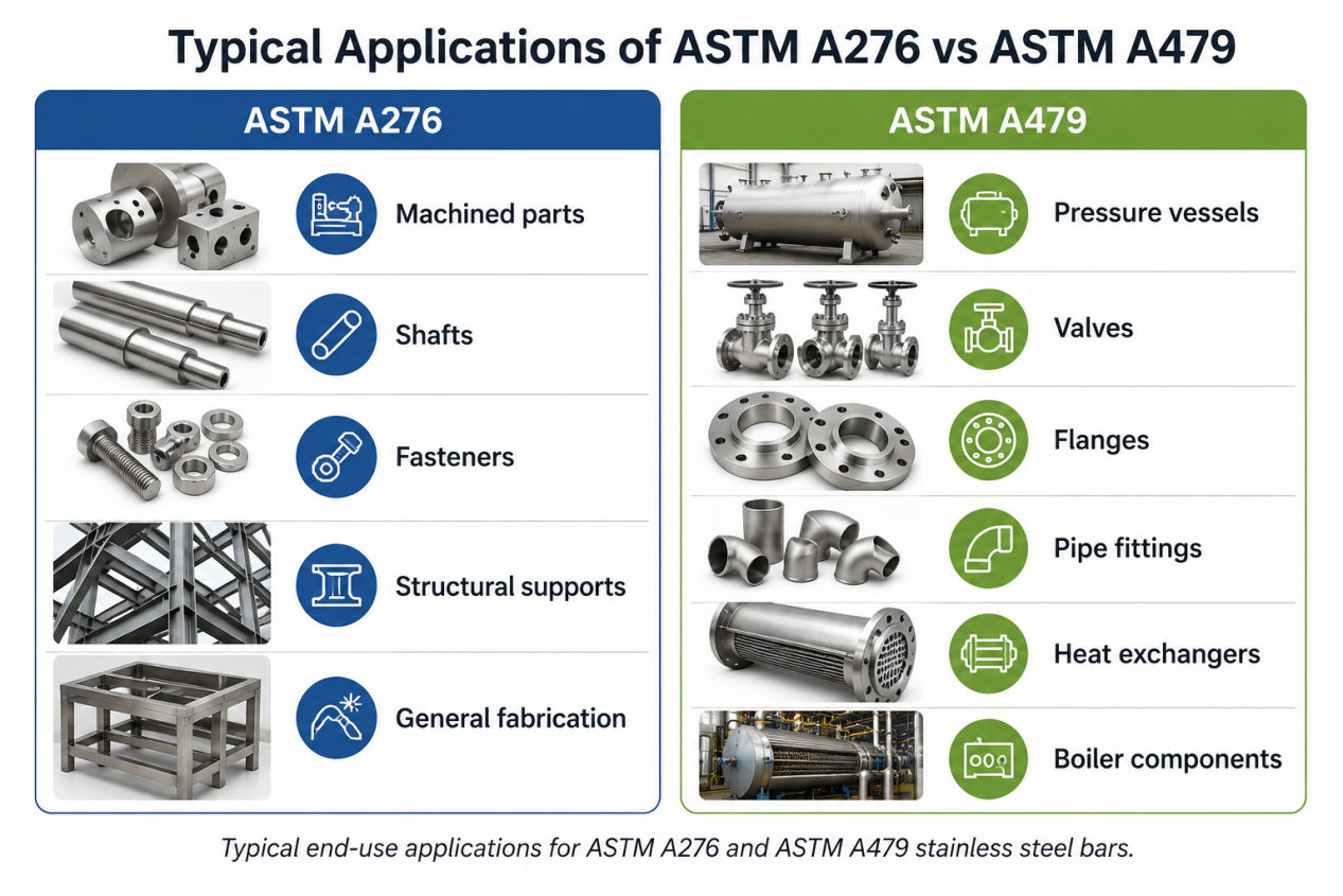 ASTM A276 vs A479 stainless steel bar applications comparison